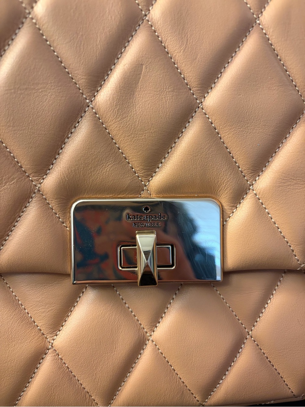 kate spade Quilted Leather Shoulder Bag in Beige Peach with Gold Hardware - Picture 9 of 10